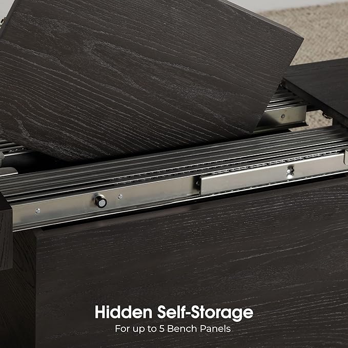 Transformer Table Expandable Dining Table for 2 to 12, Solid Wood Extendable Kitchen Table, Space-Saving Furniture, Small to Large Adjustable Dinner Table with Bench (Black, Table + Bench)