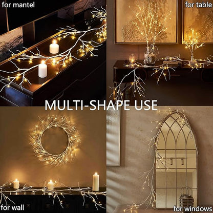 Fudios Lighted Birch Garland Battery Operated with 8 Functions 48 LED Warm White and Multi Color Lights 6FT,Pre Lit White Vine Garland for Fireplace Mantle Christmas Holiday Decor Indoor Outdoor use