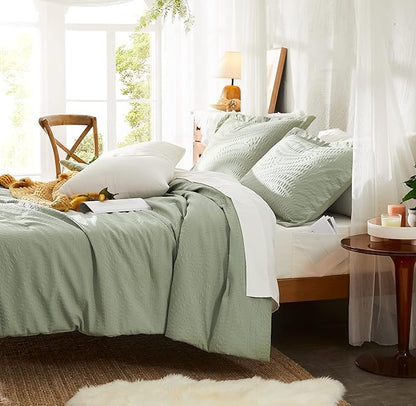 Geniospin Twin Comforter Set - 5 Pieces Textured Sage Green Bedding Sets, Boho Shabby Chic Comforter Set, All Season Comfortable Bed in a Bag with Comforter, Sheets, Pillowcase & Sham