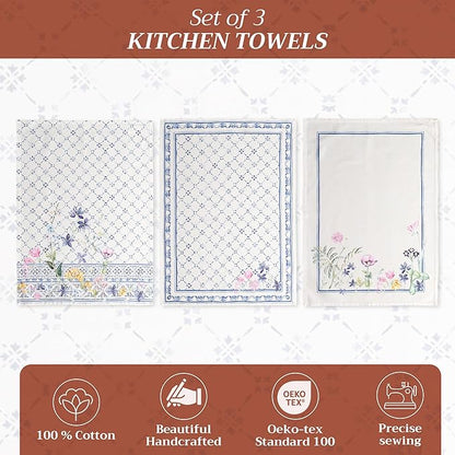 Maison d'Hermine Dish Towels 100% Cotton Absorbent Faience Set of 3 Spring Summer