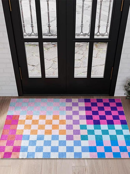 Multicolored Checkerboard Bathroom Rug 2x3 Small Area Rugs Non Slip, Ultra Thin Washable Entryway Rug Indoor Doormat, Boho Aesthetic Retro Throw Rugs for Kitchen Bedroom Laundry
