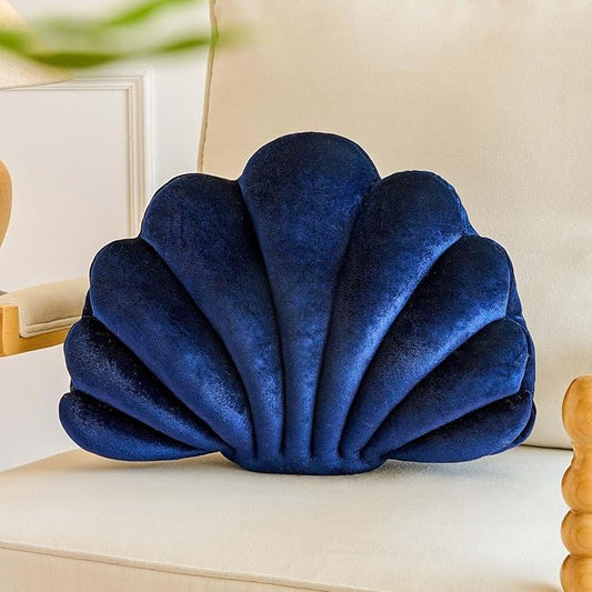 Navy Blue Seashell Throw Pillows, Shell Shaped Throw Pillows, 13 Inch Soft Velvet Home Decorative Pillow Plush Cushion for Bed Couch Living Room Decor Accent Throw Pillow