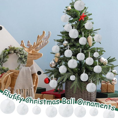 24 Pcs White Furry Christmas Ball Ornaments for Tree 2.36/3.15/3.94 Inches Pom Pom Ball Christmas Hanging Decoration for Party Supplies Fireplace Mantel Wall Decor