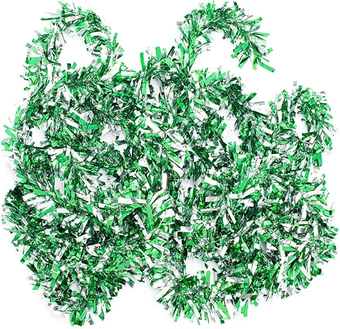 Anderson's Metallic Green & Silver Sparkle Glitter Tinsel Twist Garland, 25ft Holiday Decoration, Christmas Tree Trim, Parade Float Decor, Party Supplies, Graduation, Indoor/Outdoor Event Garland