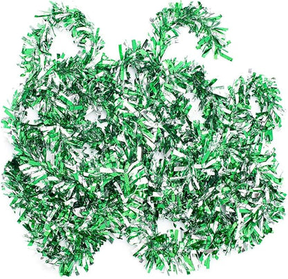 Anderson's Metallic Green & Silver Sparkle Glitter Tinsel Twist Garland, 25ft Holiday Decoration, Christmas Tree Trim, Parade Float Decor, Party Supplies, Graduation, Indoor/Outdoor Event Garland