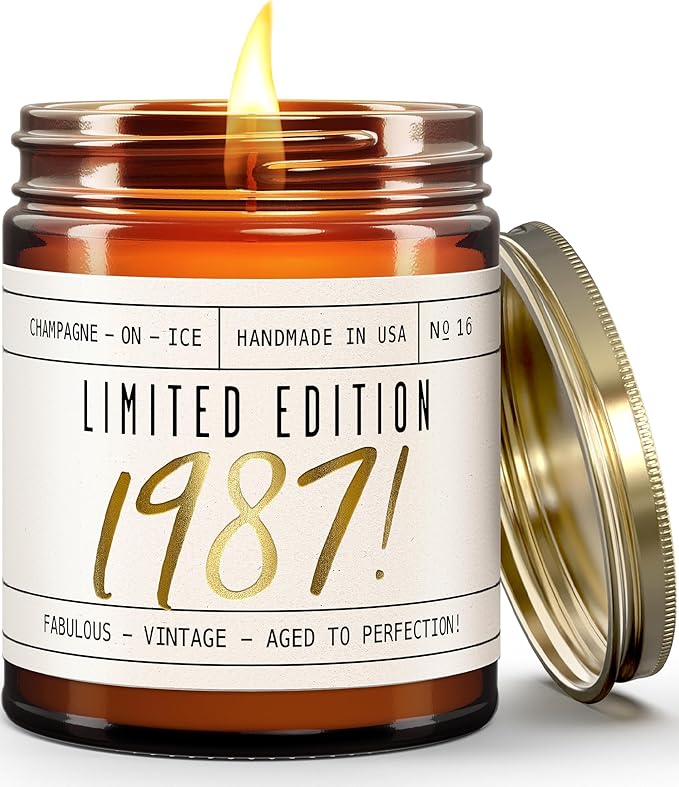 38th Birthday Gifts for Women - 'Limited Edition 1987' Soy Candle, w/Champagne on Ice I 38 Birthday Gifts for Women I 38th Gift for Her Ideas I 9oz Reusable Jar, 50Hr Burn, Made in USA