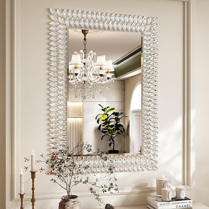 Kelly Miller Large Jeweled Wall Mirror for Wall Decor, 28"x40" Luxury Sparkling Diamond Mirror Beveled Modern Wall Decoration for Bathroom, Living Room, Bedroom, Hallway, Entryway