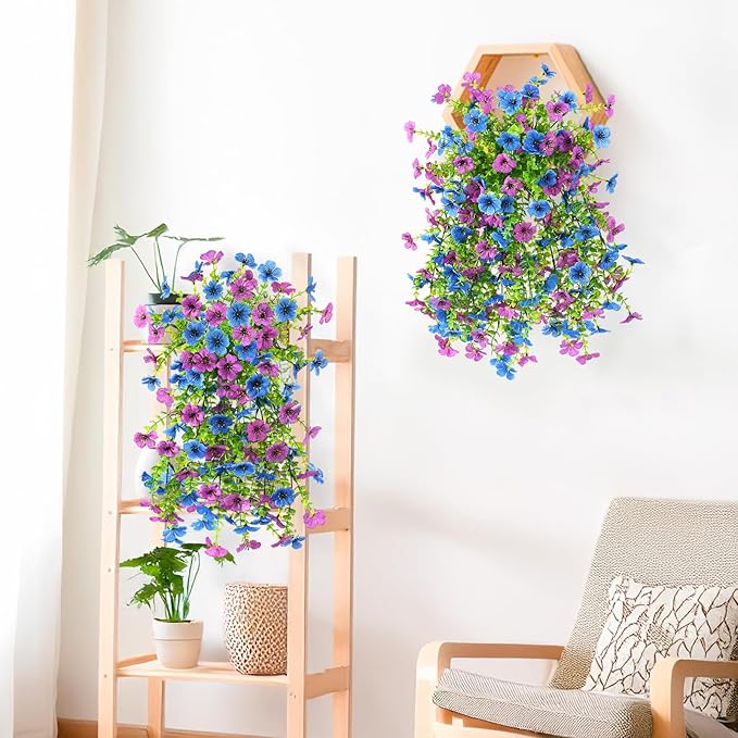INQCMY 2Pcs Artificial Flowers for Outdoors UV Resistant Artificial Plants Easy Assembly for Spring Decor Look Real Faux Hanging Flowers for Outside Home Planter Porch Patio Decoror