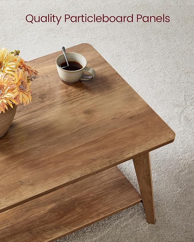 VASAGLE MAEZO Collection - Coffee Table, 2-Tier Center Table with Storage, Tapered Legs, Curved Transitions, 21.7 x 39.4 x 17.7 Inches, Easy to Assemble, for Living Room, Honey Brown ULCT249K01