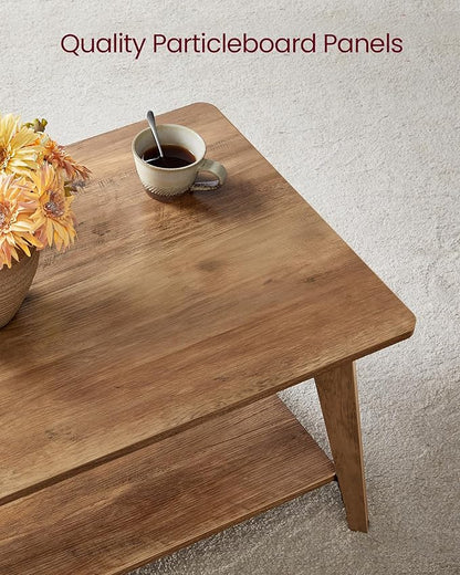 VASAGLE MAEZO Collection - Coffee Table, 2-Tier Center Table with Storage, Tapered Legs, Curved Transitions, 21.7 x 39.4 x 17.7 Inches, Easy to Assemble, for Living Room, Honey Brown ULCT249K01