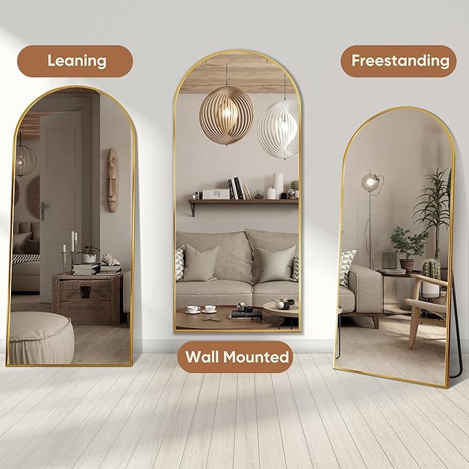 Full Length Mirror, 71"x32" Oversized Arched Large Standing, Tall Body Floor Mirror Wall Hanging for Bedroom Living Room Aluminum Frame,Gold