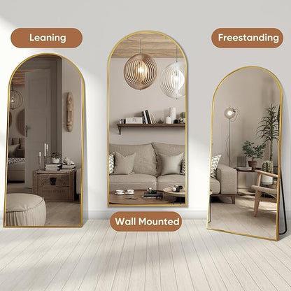Full Length Mirror, 71"x32" Oversized Arched Large Standing, Tall Body Floor Mirror Wall Hanging for Bedroom Living Room Aluminum Frame,Gold
