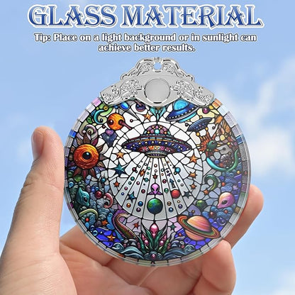 UFO Alien Stained Glass Ornament, Christmas Ornaments, Christmas Tree Decorations, UFO Alien Christmas Decor, UFO Alien Ornaments for Christmas Tree, Holiday Presents, Gift Exchange Ideas