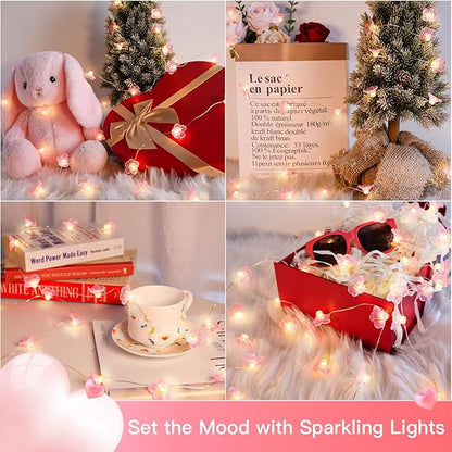 suddus Cherry Blossom Lights, 12.8 ft 40 LED Flower String Lights Battery Operated with Remote, Decorative Pink Fairy Light for Bedroom, Holiday, Partry, Indoor