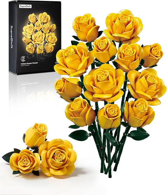 iATOM Yellow Flower Bouquet Building Set, Compatible with Lego Roses for Adults - Artificial Flowers Kit, Botanical Collection Home Decor - IA11019