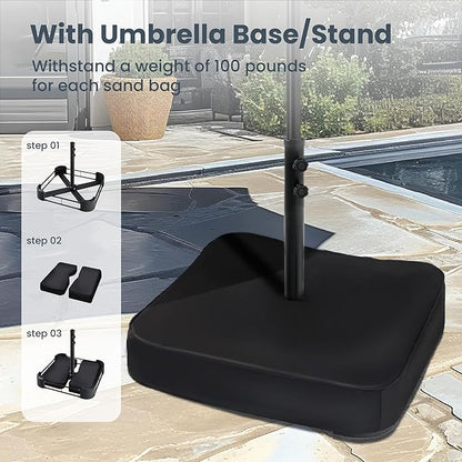 PHI VILLA 15ft Large Patio Umbrella with Base & Solar Lights, Double-Sided Outdoor Rectangle Umbrellas with 36 LED Lights, Umbrella for Outside with Stand, Beige