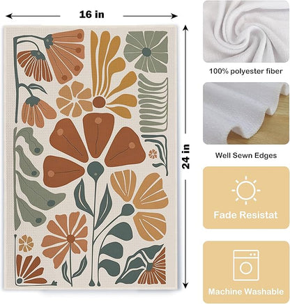 Abstract Boho Floral Kitchen Towels Retro Groovy Vintage Boho Floral
