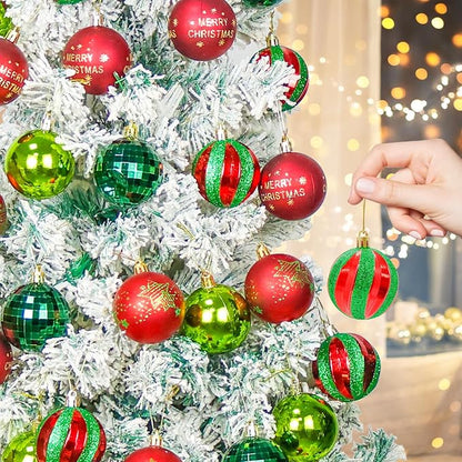 40PCS 2.36" Christmas Balls Ornaments, Plastic Christmas Tree Ornaments, Holiday Baubles, Hanging Decorations for Xmas Trees Holiday Party, Red Green Baubles