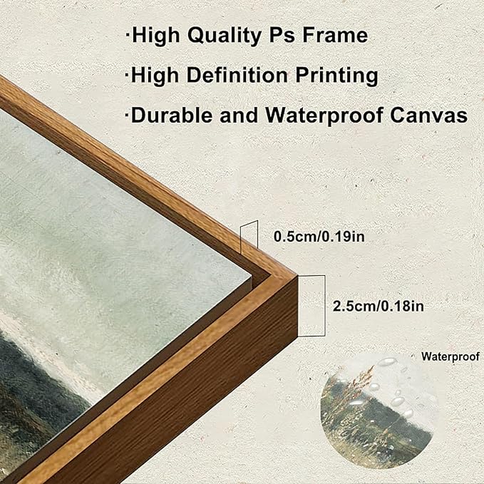 KBKBART Framed Canvas Print Wall Art, Vintage Wall art Wildflower Field Vintage Print, Neutral Country Meadow Landscape Nature Painting Rustic Farmhouse Decor, Retro Botanical Bathroom Wall Decor for