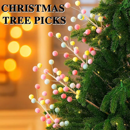 6 Pcs Pastel Pom Poms Christmas Decorations & Felt Christmas Picks and Sprays DIY Xmas Tree Toppers, Easter Deocrantions Festive Tree Filler & Easter Decor (Pastel Colors)