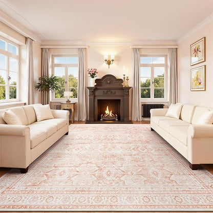 Lofus 9x12 Area Rug for Living Room,Pink Washable Area Rugs with Non-Slip Backing,Soft Boho Carpets for Bedroom Dining Room Home Office Indoor Nursery