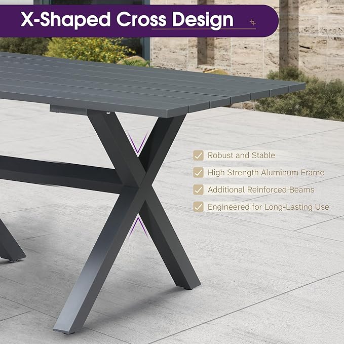 PURPLE LEAF 7 Pieces Patio Dining Table Set Wicker Outdoor Furniture Rectangular Table and Chairs Set for Garden Deck Aluminum Frame Backyard Kitchen Set, Cushions and Pillows Included Taupe