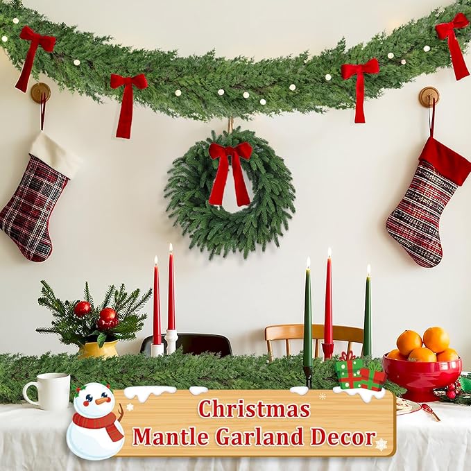 9 Ft Real Touch Christmas Garlands,Thick and Lush，Bendable guirnaldas navideñas, Pine Cedar Garland Artificial Realistic, Christmas Garland for Mantle,Indoor Outdoor Christmas Decorations