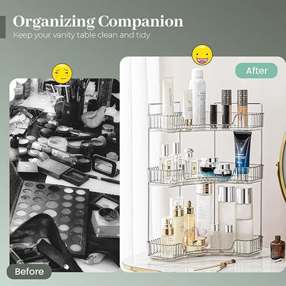 Aveniee Corner Bathroom Counter Organizer, Bathroom Countertop Shelf Makeup Organizer for Vanity Perfume Corner Storage (3 Tiers, Grey)