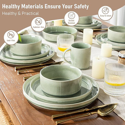 GBHOME Stoneware Dinnerware Sets for 6,Round Reactive Glaze Ceramic Plates and Bowls Set,Highly Scratch Resistant | Dishwasher & Microwave Safe Dishes Set,Service for 6(18Pcs)