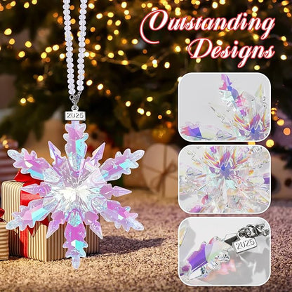2025 Annual Edition Snowflake Crystal Christmas Ornament, Large Crystal Ornaments Display Winter House Decor with Gift Box (Colourful B)