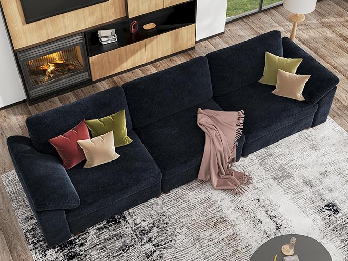 EASE MOOSE Modern 3 Seat Sectional Modular Sofa, FSC Certified Chenille Comfty Deep Seat Couch for Living Room,Solid Wood Frame Sofa, Removable Cover