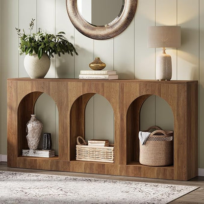 Tribesigns 70.9" Console Table with Storage, Wood Entryway Entry Table with 3 Arched Shelves for Foyer, Hallway, Living Room, Behind Couch Sofa, Narrow Long