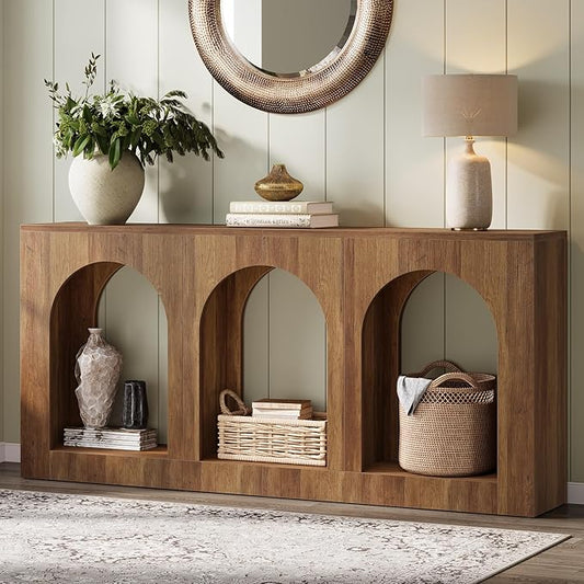 Tribesigns 70.9" Console Table with Storage, Wood Entryway Entry Table with 3 Arched Shelves for Foyer, Hallway, Living Room, Behind Couch Sofa, Narrow Long