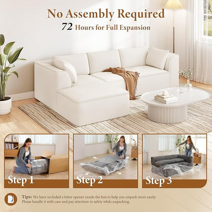 Vesgantti 106" Cloud Couch Sectional Modular Sofa, Deep Seat Comfy Cloud Couch Chenille Sofa Modular Couches for Living Room Bedroom, No Assembly Required (Beige, Left-Facing Chaise)