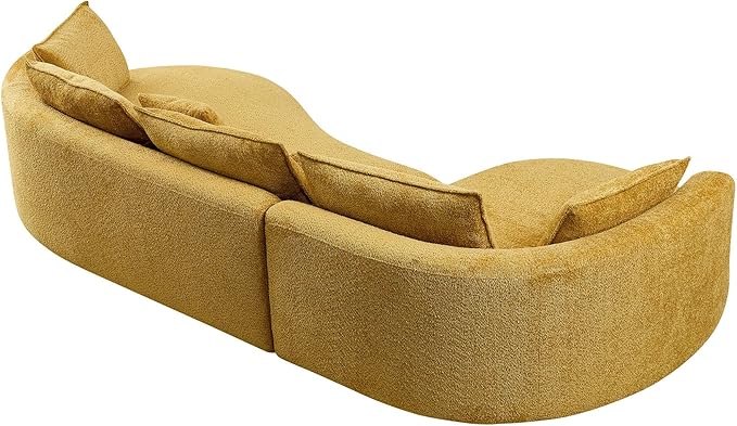 125'' Modern Curved Cloud Sofa Luxury Living Room 5 Seater Combo Sofa Cloud Curve Design Mid Century Upholstered Sofa with Ottoman for Living Room Bedroom Apartment (Boucle+Left Facing, Yellow)