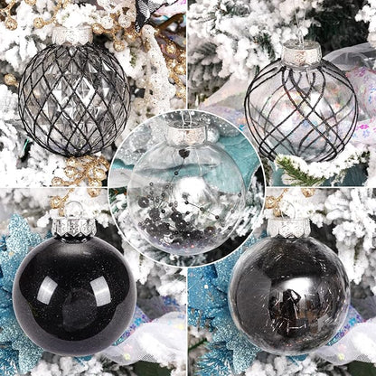 Christmas Ball Ornaments Set, 20ct Large Clear Black Shatterproof 80mm/3.15" Christmas Ornaments for Christmas Tree Decorations Hanging Decorative Baubles for Halloween Xmas Holiday Party Gift
