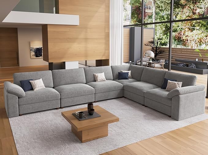 EASE MOOSE Oversized L Shape Sectional Couch,Extra Large Deep seat Gray Sectional Modular Sofa for Living Room,Light Gray