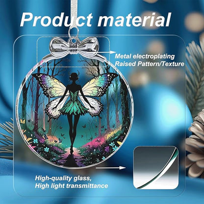 Forest Fairy Stained Glass Ornament - Hanging Ornaments for Christmas Tree, Christmas Ornaments Xmas Decorations, Holiday Keepsake Present Exchange Ideas
