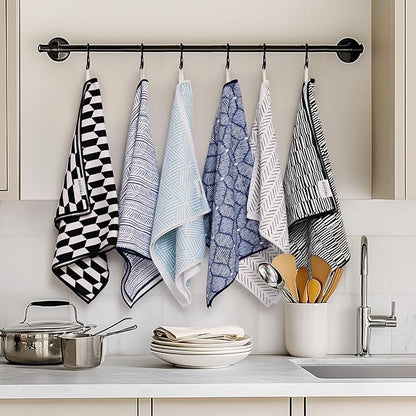 RECYCO Waffle Kitchen Towels Set of 2 Quick Dry Microfiber Sustainable Lightweight Hand Towels Indigo Harmony 16x28
