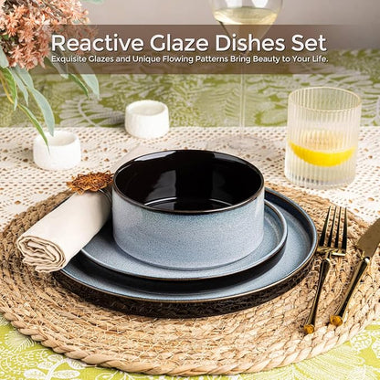 LERATIO Ceramic Dinnerware Sets for 4,Round Reactive Glaze Ceramic Plates and Bowls Set,Highly Chip and Crack Resistant | Dishwasher & Microwave Safe Dishes Set,Service for 4 (12pc)-Gray White