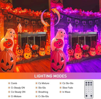 JMEXSUSS 100 LED Orange & Purple Halloween Lights - Plug in, Connectable Color Changing String Lights, 33ft Indoor/Outdoor for Halloween Party Decor & Christmas