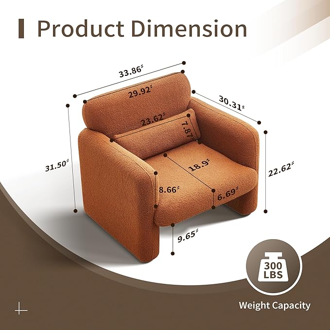 33.86" Accent Chairs, Modern Sherpa Fabric Armed Chair Comfy Upholstered Armchair Leisure Single Sofa Chair with a Waist Pillow for Bedroom, Office and Living Room