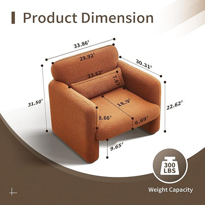33.86" Accent Chairs, Modern Sherpa Fabric Armed Chair Comfy Upholstered Armchair Leisure Single Sofa Chair with a Waist Pillow for Bedroom, Office and Living Room