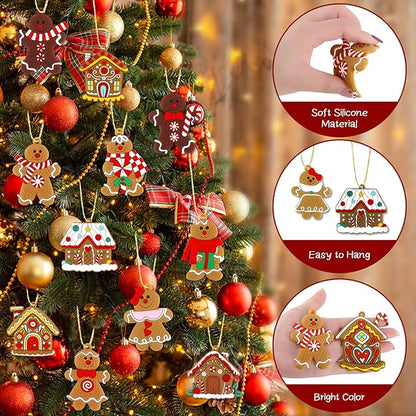 16Pcs Gingerbread Man Ornaments for Christmas Tree Gingerbread Christmas Decorations with Gingerbreads House Ornament for Christmas Tree Hanging Party Decor