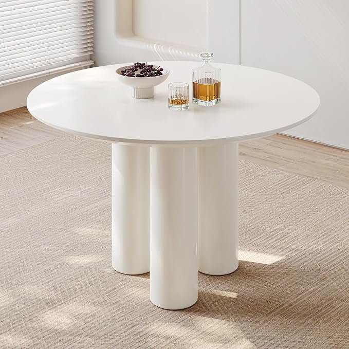 30" White Round Dining Table with Three Stable Legs,Space Saving Coffee Table for 1-4 People, Sturdy Kitchen Furniture, Leisure Side Couch Center Table