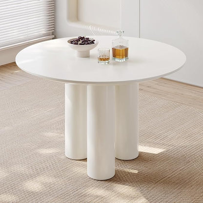 30" White Round Dining Table with Three Stable Legs,Space Saving Coffee Table for 1-4 People, Sturdy Kitchen Furniture, Leisure Side Couch Center Table