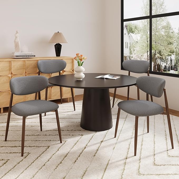 Dining Chairs Set of 4, Upholstered Dining Room Chairs with Metal Legs and Anti Slip Pads, Curved Back Wood Kitchen Chair for Home and Restaurant Use, Light Grey