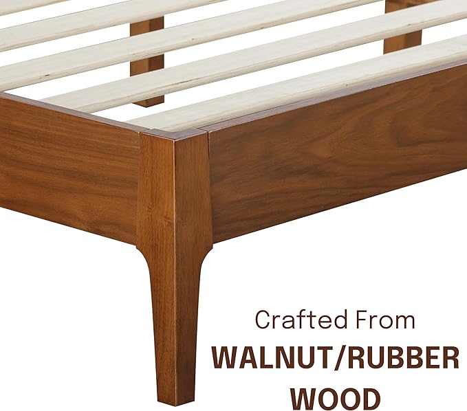 NTC Ruby Wooden Bed Frame with Headboard, Crafted from Walnut, Rubber Wood with Silent Slats and Wood Central Supports, 1000 Lb Capacity, Effortless Assembly, King - Dark Walnut