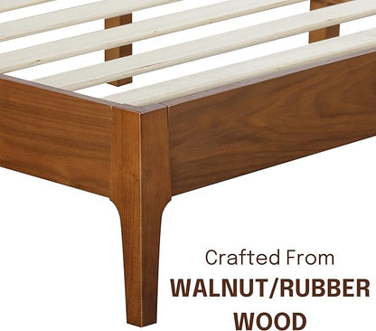 NTC Ruby Wooden Bed Frame with Headboard, Crafted from Walnut, Rubber Wood with Silent Slats and Wood Central Supports, 1000 Lb Capacity, Effortless Assembly, King - Dark Walnut