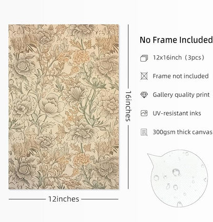 Vintage Flower Wall Art Decor Beige Floral Canvas Wall Art Botanical Rustic Pictures Prints Farmhouse Antique Painting Vintage Flower Poster for Living Room Bedroom 12x16 Inch Unframed Set of 3